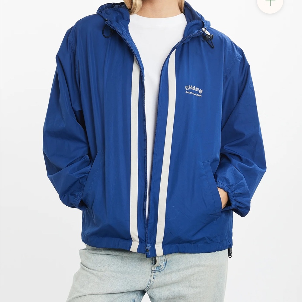 VTG 90’s Ralph Lauren Chaps Royal Blue Hooded Windbreaker Mens SZ XL Nautical